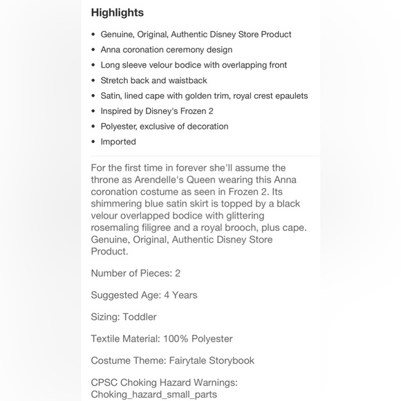 Disney store Frozen 2 Queen Anna costume dress cape NWT - Picture 10 of 10